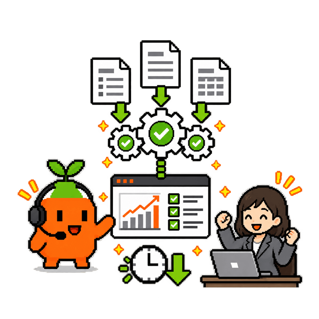 定型作業をAIで自動化して業務時間を削減するイラスト