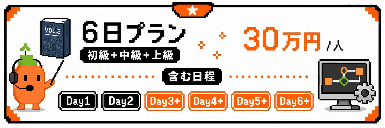 6日プラン 30万円 per 人。含む日程はDay1からDay6。
