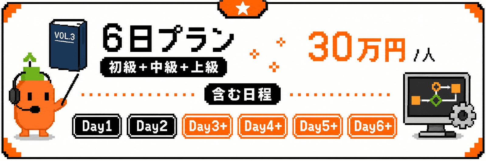 6日プラン 30万円 per 人。含む日程はDay1からDay6。