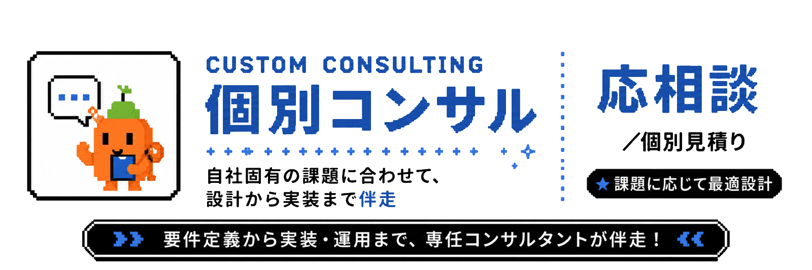 個別コンサル。個別見積りで、自社の課題に合わせた設計・実装支援。