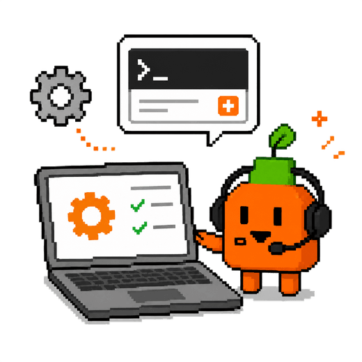 PC設定とコマンド画面を講師キャラクターが案内するイラスト