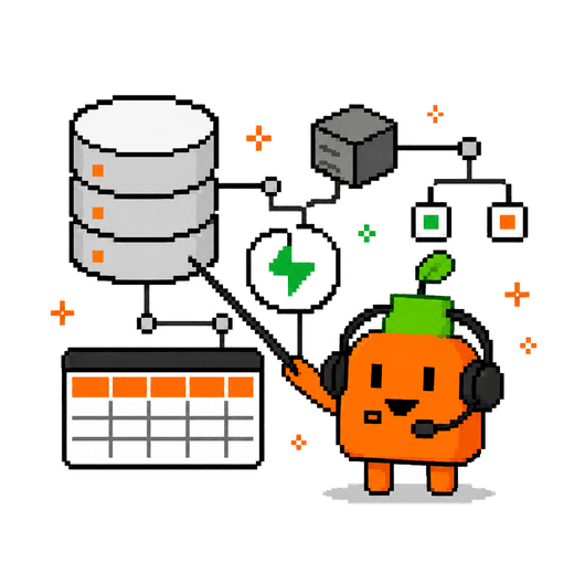 データベースとバックエンド構成を講師キャラクターが説明するイラスト