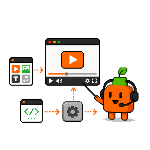 動画プレイヤーと制作ツールを講師キャラクターが指すイラスト