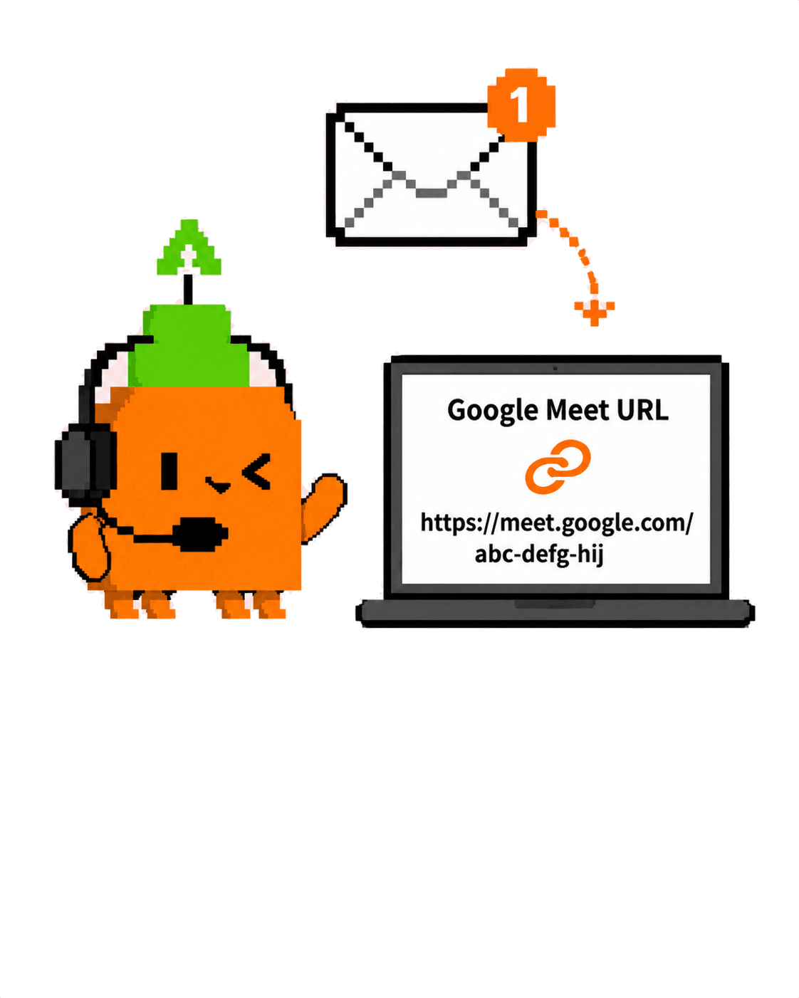 メールで届いたGoogle Meet URLを案内するClaude Code研修キャラクター