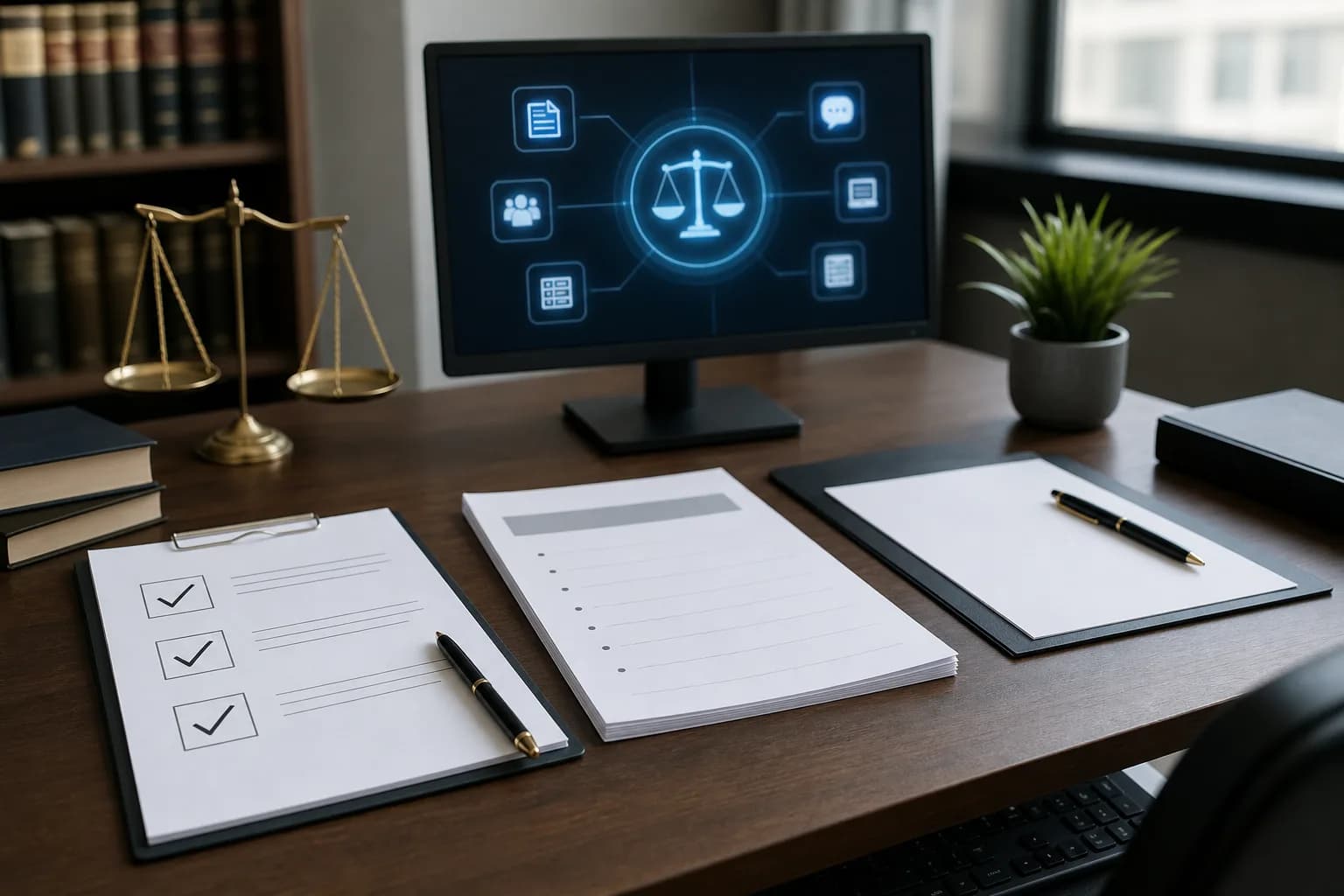 Claude for Legal の導入を始めるための 3 ステップを示す。プラグインの棚卸し、IT 部門への依頼メモ作成、低リスク文書での試行が描かれる。