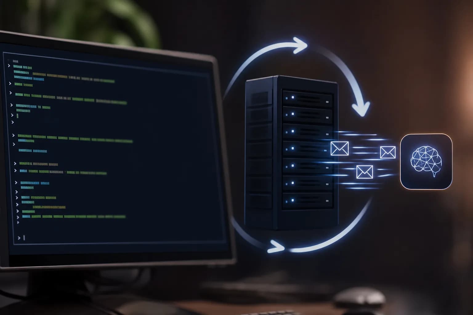 Claude Code のインストールと Hermes Agent のセットアップを示すコマンドライン画面と、メッセージングで指示を受ける Hermes Agent の構造。